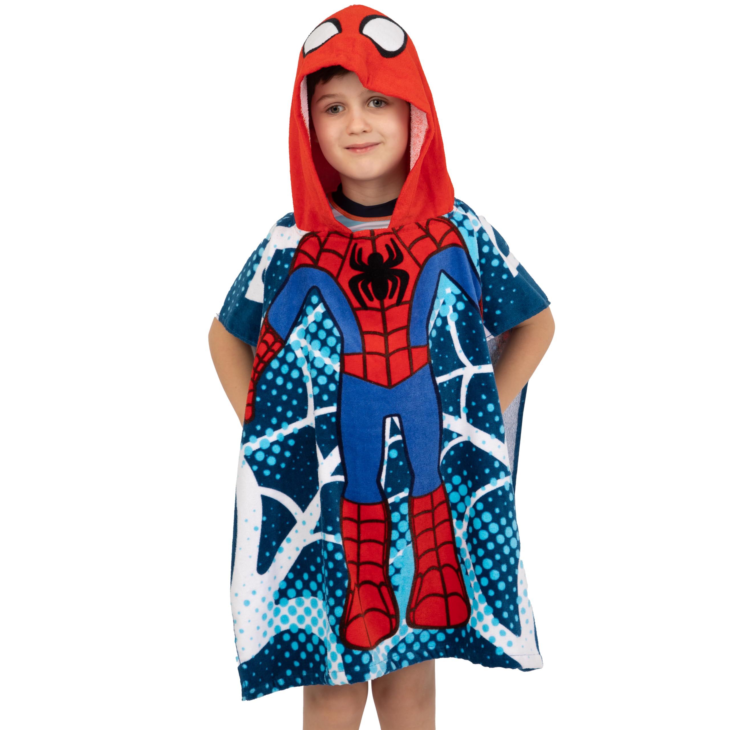 Marvel Poncho De Bain Enfant, Serviette Piscine Enfant Spiderman, Serviette De Plage Capuche Spidey, Taille Unique Bleu