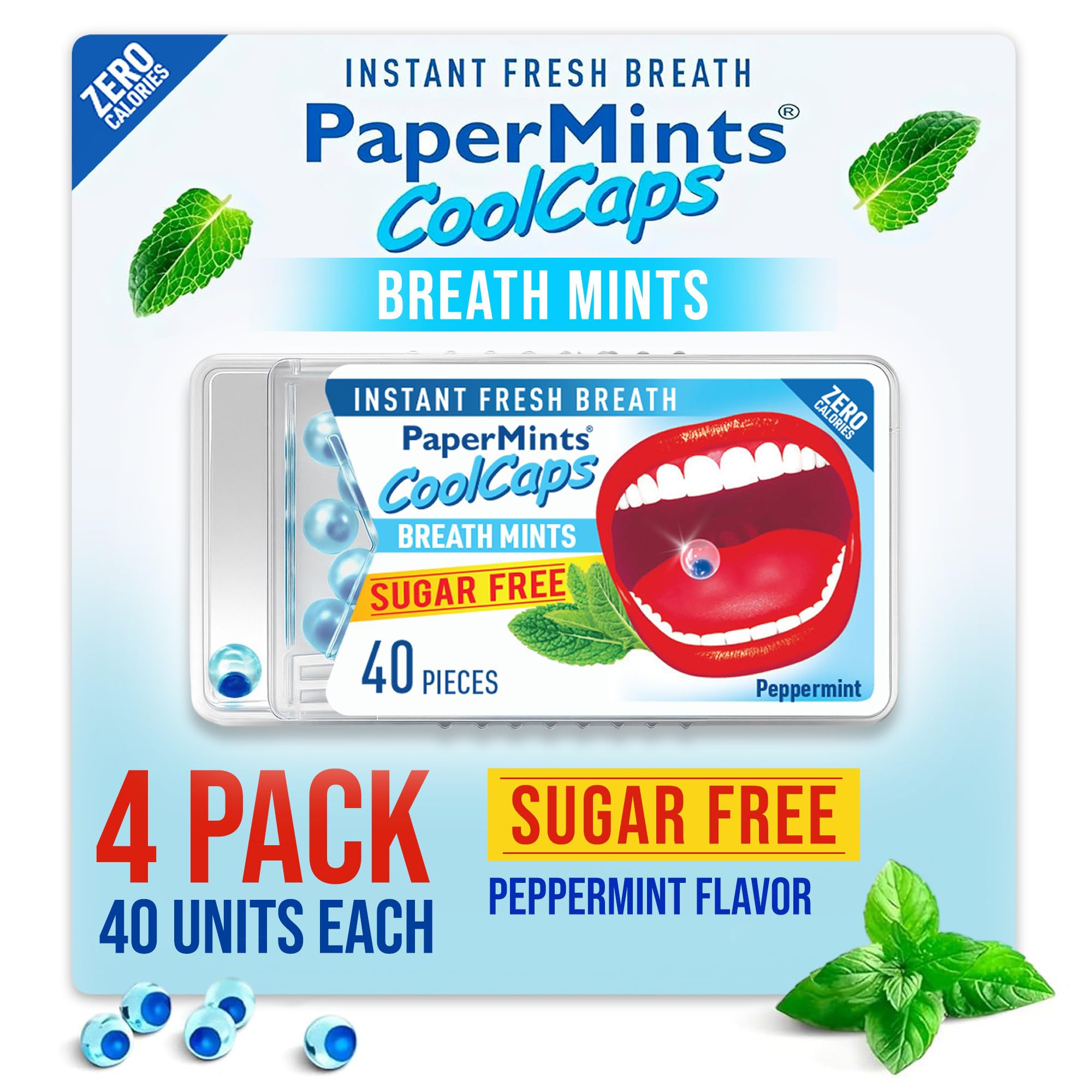 PaperMints CoolCaps – 4 Pack mit je 40 zuckerfreien Minzperlen – Für frischen Atem und gegen Mundgeruch – Schnelle Linderung bei Mundtrockenheit – Doppelte Wirkung – Insgesamt 160 Kapseln