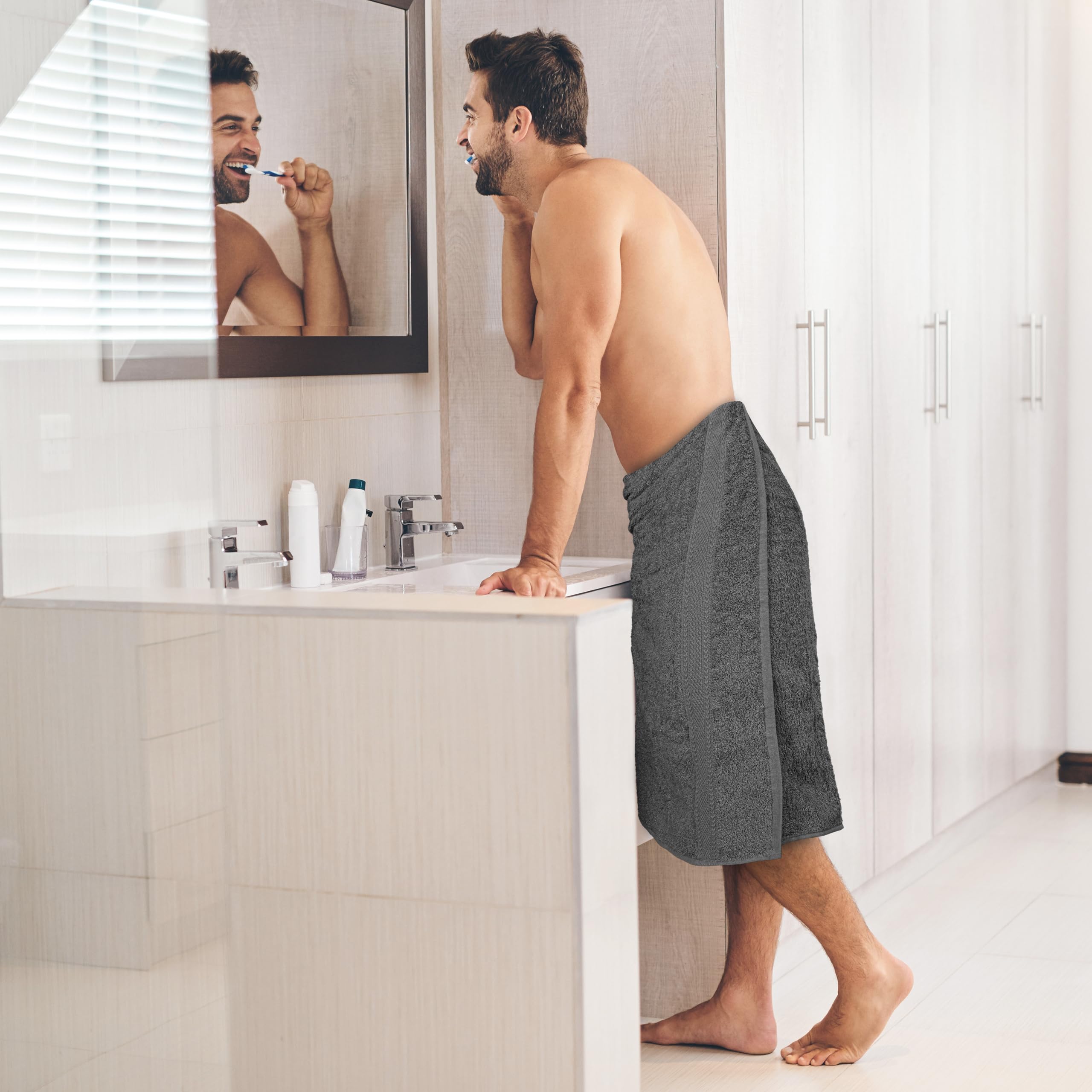 Medium Size Bath Towels Set of 6 – 100% Cotton Terry – 24" x 48" – Quick Dry, Soft & Highly Absorbent – Grey Towels for Bathroom, Gym, Spa, Pool & Daily Use: Sky Blue 24"x48" - PK 6