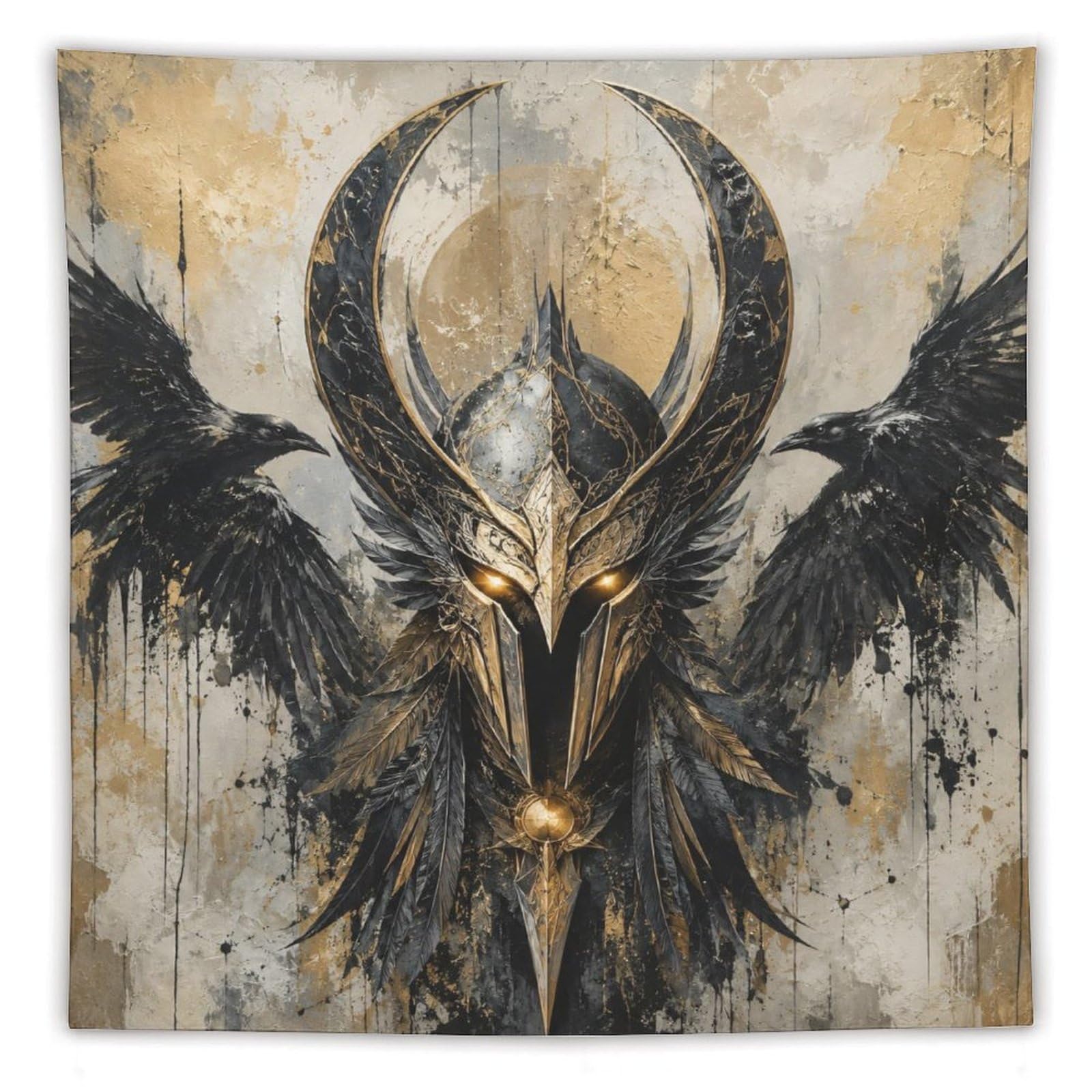 H3B8U2Y5 Dark Viking Horned Helmet Wall Tapestry, Renaissance Art