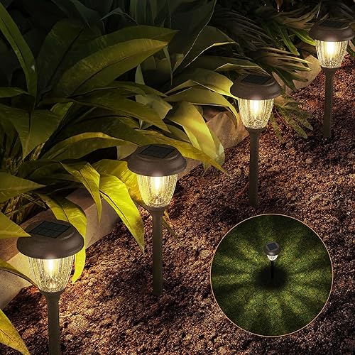 Miniatura 9 de XMCOSY+ Luces solares para exteriores 1025 LM LED con 2 modos de iluminación, luces solares de jardín de vidrio y metal, IP65 impermeable alimentado