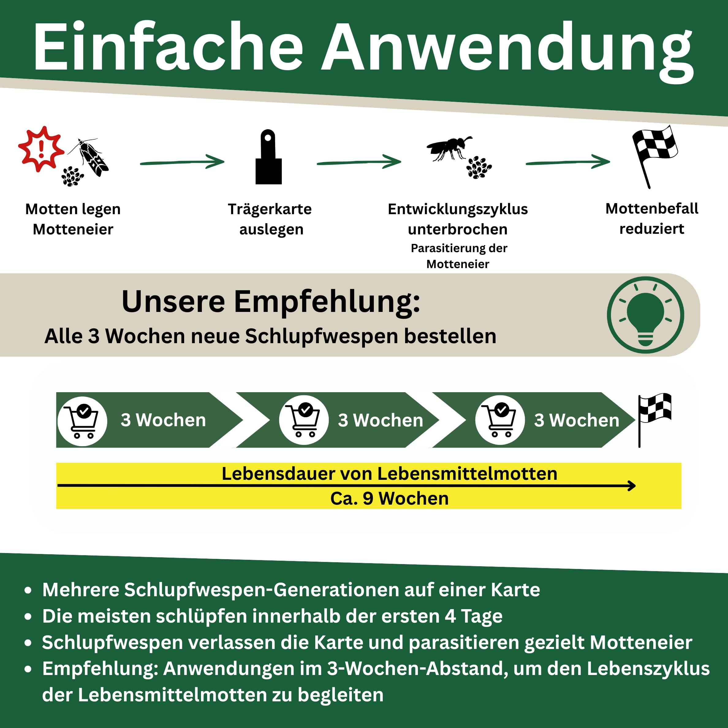 Schlupfwespen gegen Lebensmittelmotten, XXL Menge, je 7000 Eier, 20 Karten | Schütze, was dir wichtig ist - frei von Motten und Sorgen. | Nur für kurze Zeit: 10 % Rabatt-Coupon