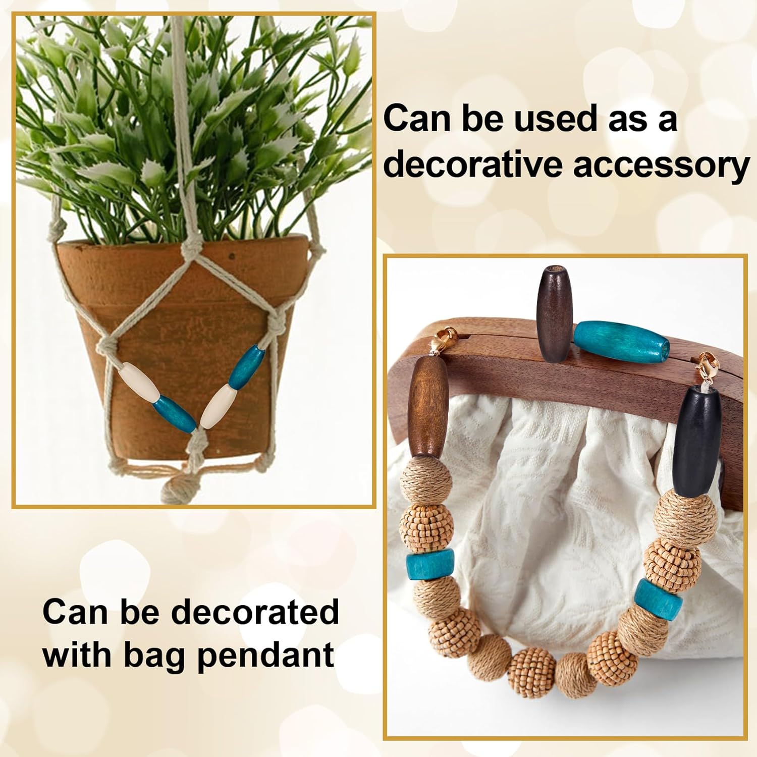 100PCS Colorful Wooden Beads, 0.43" x 0.31" Large Hole Macrame Bead, Natural Wood Hair Bead, Loose Spacer Beads for Making Handmade Craft Bracelet Necklace- 5 Colors - Image 5