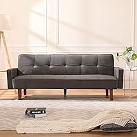 Vista 9 de Sofá cama moderno y simple, respaldo ajustable, sofá funcional con diseño de cuadrícula clásica, sofá de tres asientos, marco de madera, adecuado