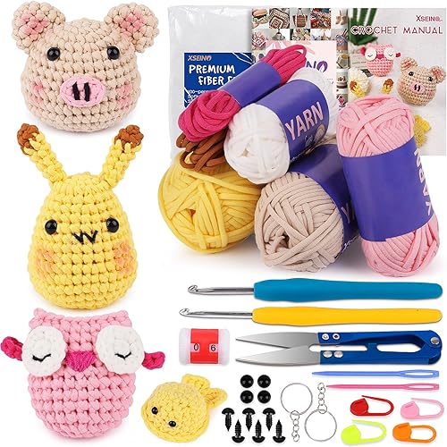 XSEINO Kit de ganchillo para principiantes - Kit de inicio de ganchillo con tutoriales en video paso a paso - Kits de aprendizaje de ganchillo para