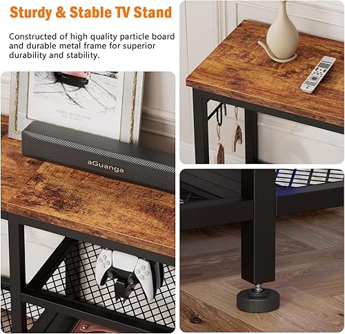 Miniatura 4 de Furologee Soporte de TV y estantería, mesa consola rústica para televisores de hasta 55 pulgadas, estantería de 5 niveles de alto con parte