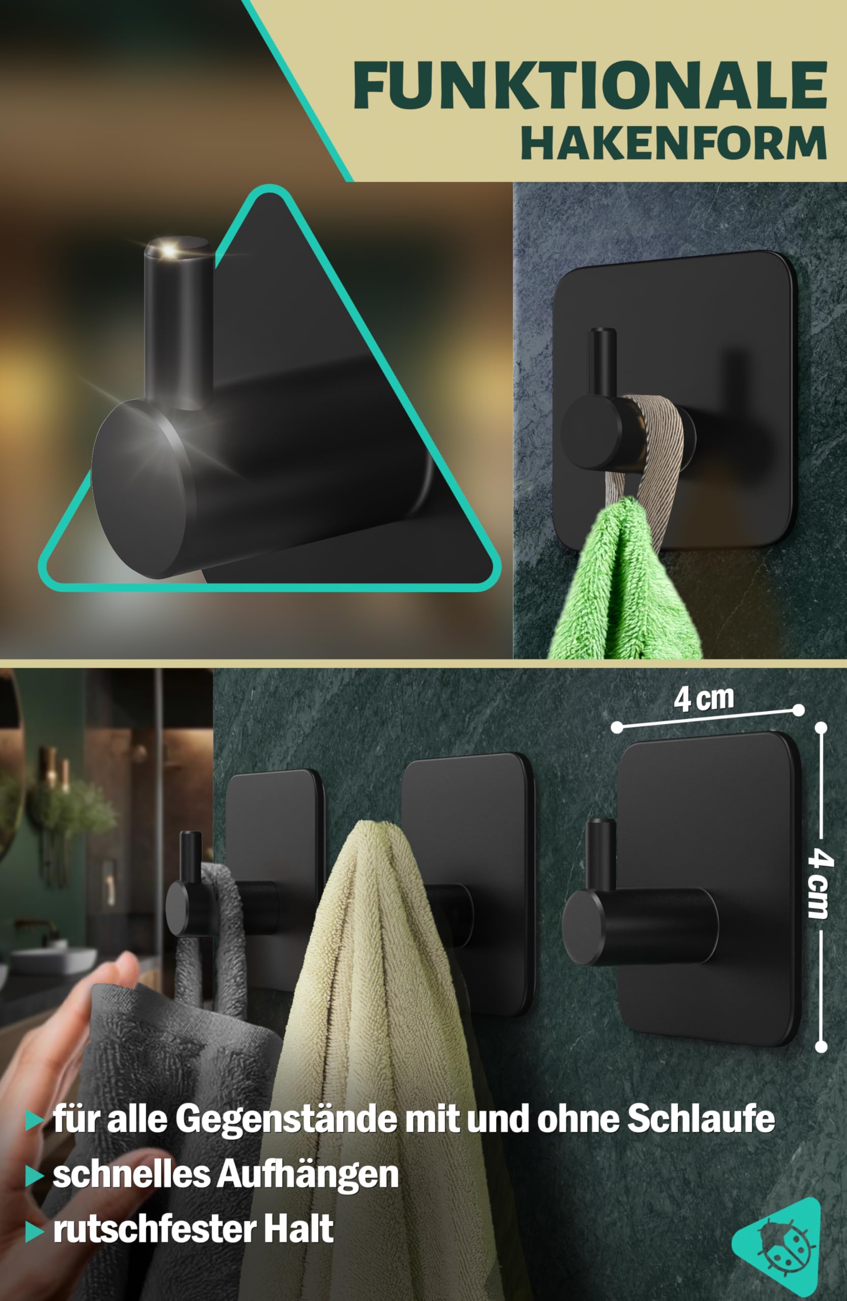 Menz Handdoekhouder zonder boren, set van 6 stuks, handdoekhaken, roestvrij staal, klassiek, functionele haken, zelfklevend, sterke kleefhaken als stijlvolle wandhaken Menz Handdoekhouder zonder boren, set van 6 stuks, handdoekhaken, roestvrij staal, klassiek, functionele haken, zelfklevend, sterke kleefhaken als stijlvolle wandhaken
