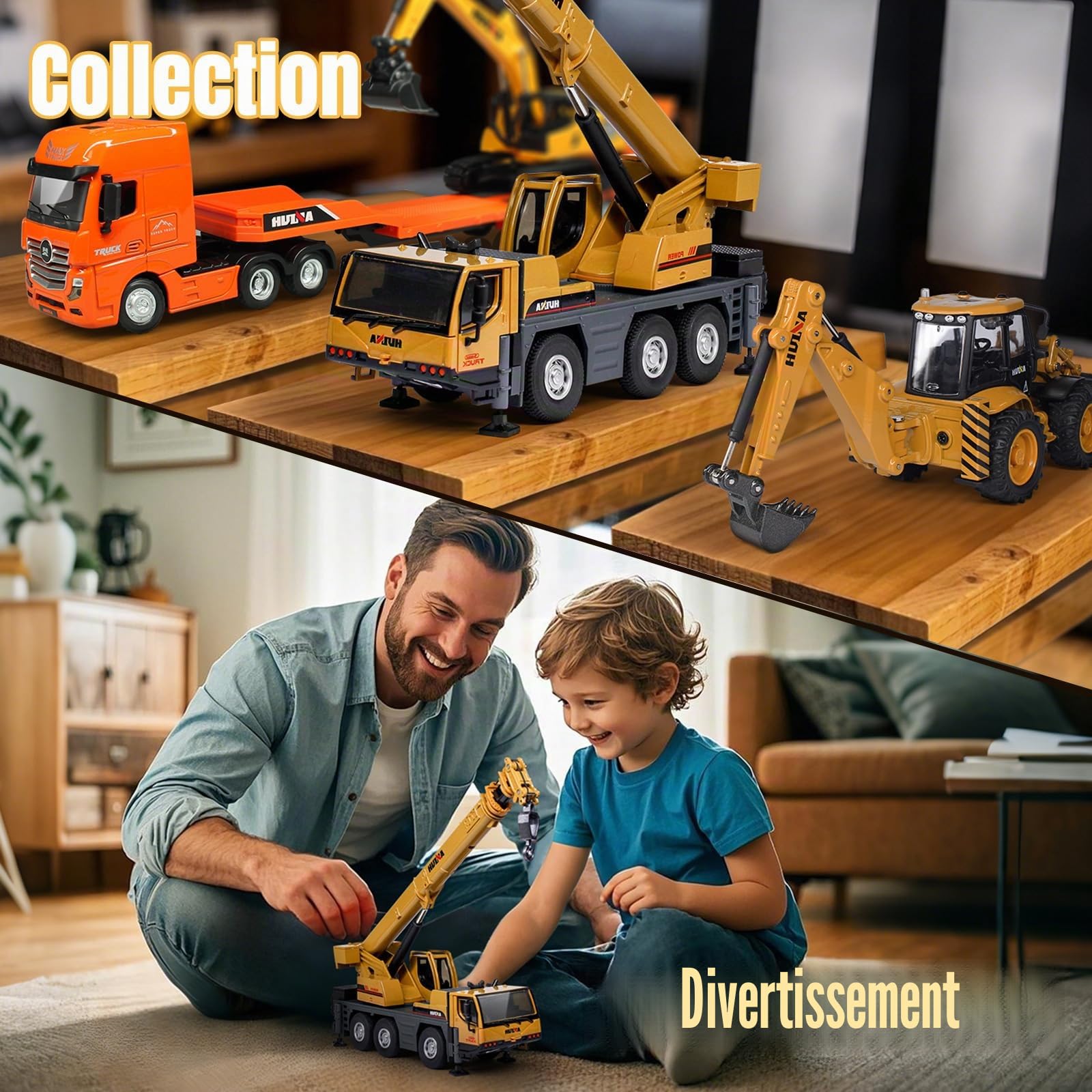 HUGMIE 1:50 Tracteur,Jouet Enfant avec Supports Extensibles,Alliages Camion,Grue Enfant,Tracteur Jouet pour garçons et Filles à partir 8 Ans