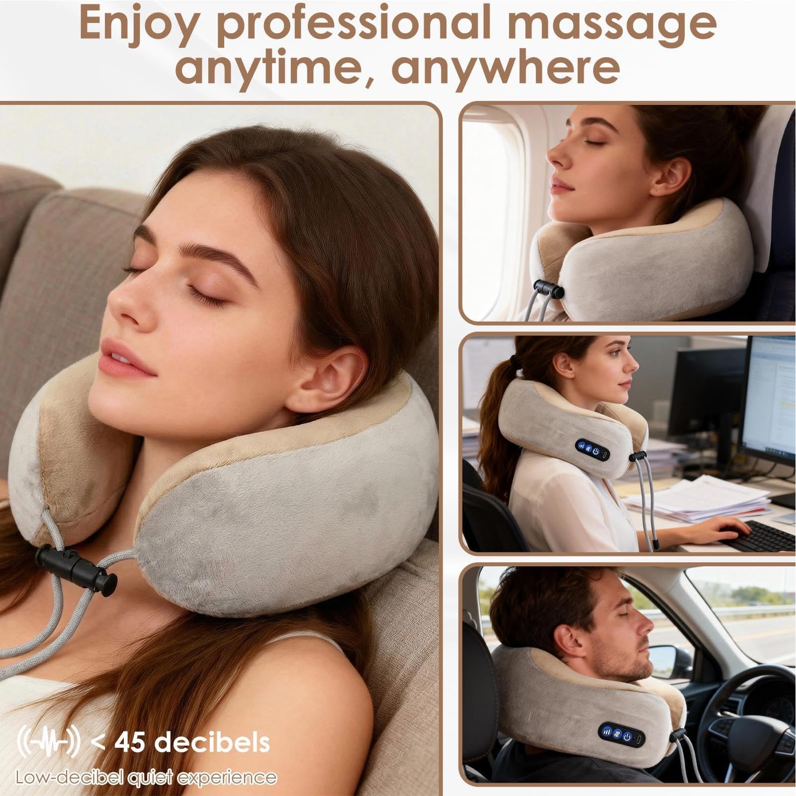 Générique Cuscino massaggiante cervicale | 3 livelli elettrico ricaricabile silenzioso supporto per massaggi - cuscino di supporto cervicale - per TV Viaggi Pausa Seduto Letto Divano Ufficio Casa