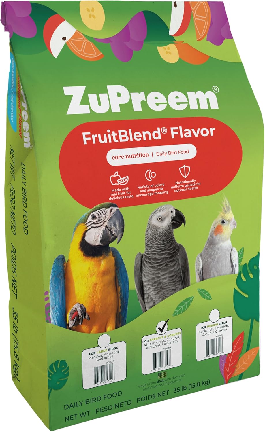 ZuPreem FruitBlend Flavor Pellets Bird Food for Medium Birds, 17.5 lb - Daily Blend Made in USA for Cockatiels, Quakers, Lovebirds, Small Conures