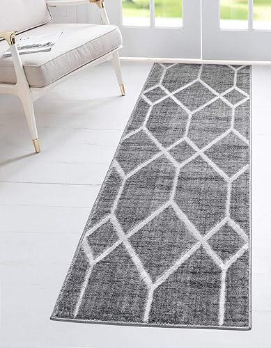 Unique Loom Matrix Trellis Collection - Alfombra decorativa (2 pies 7 pulgadas x 13 pies 1 pulgada, grismarfil)