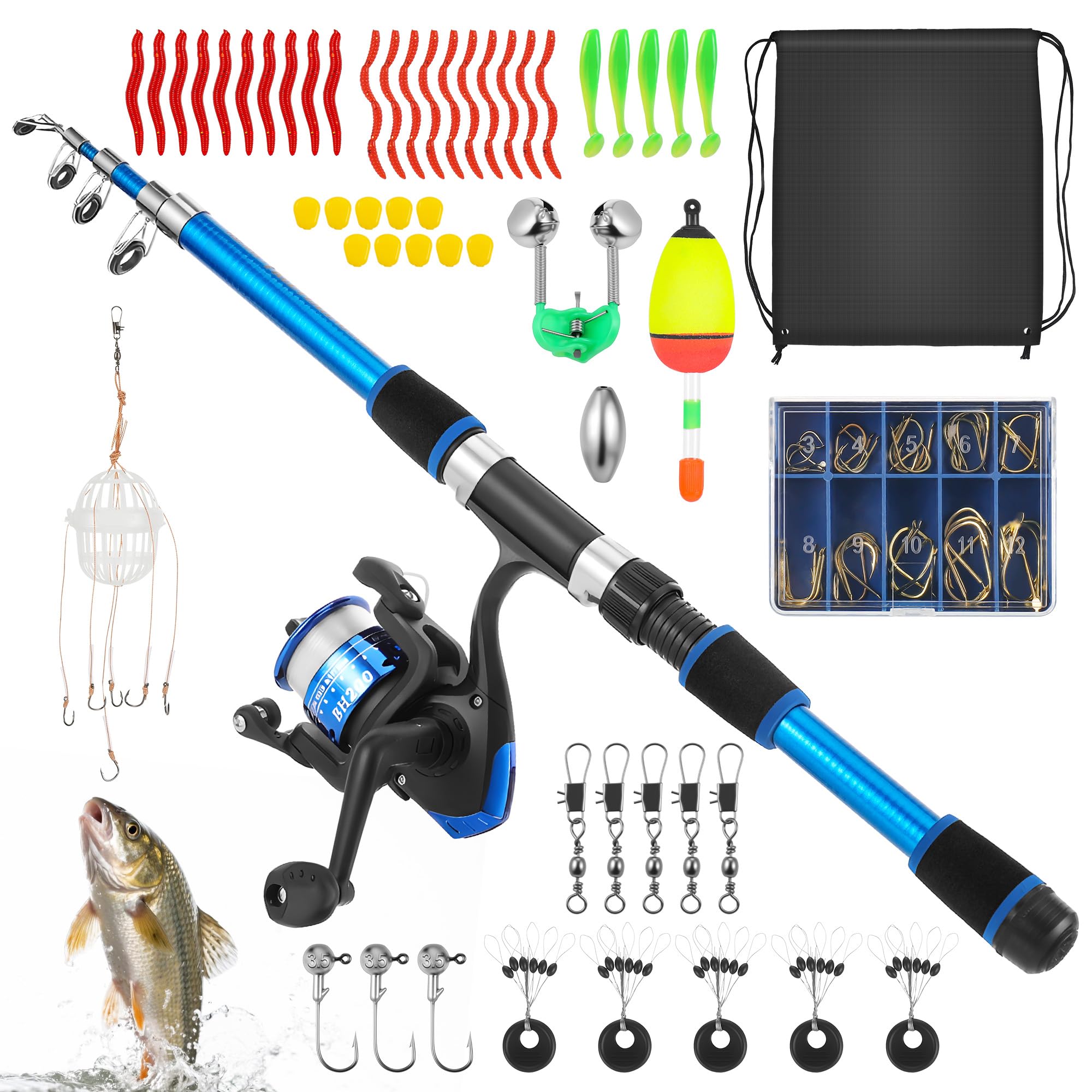 Set Da Pesca Per Bambini Completo - Canna Con Mulinello, Esche E Borsa Per Il Trasporto