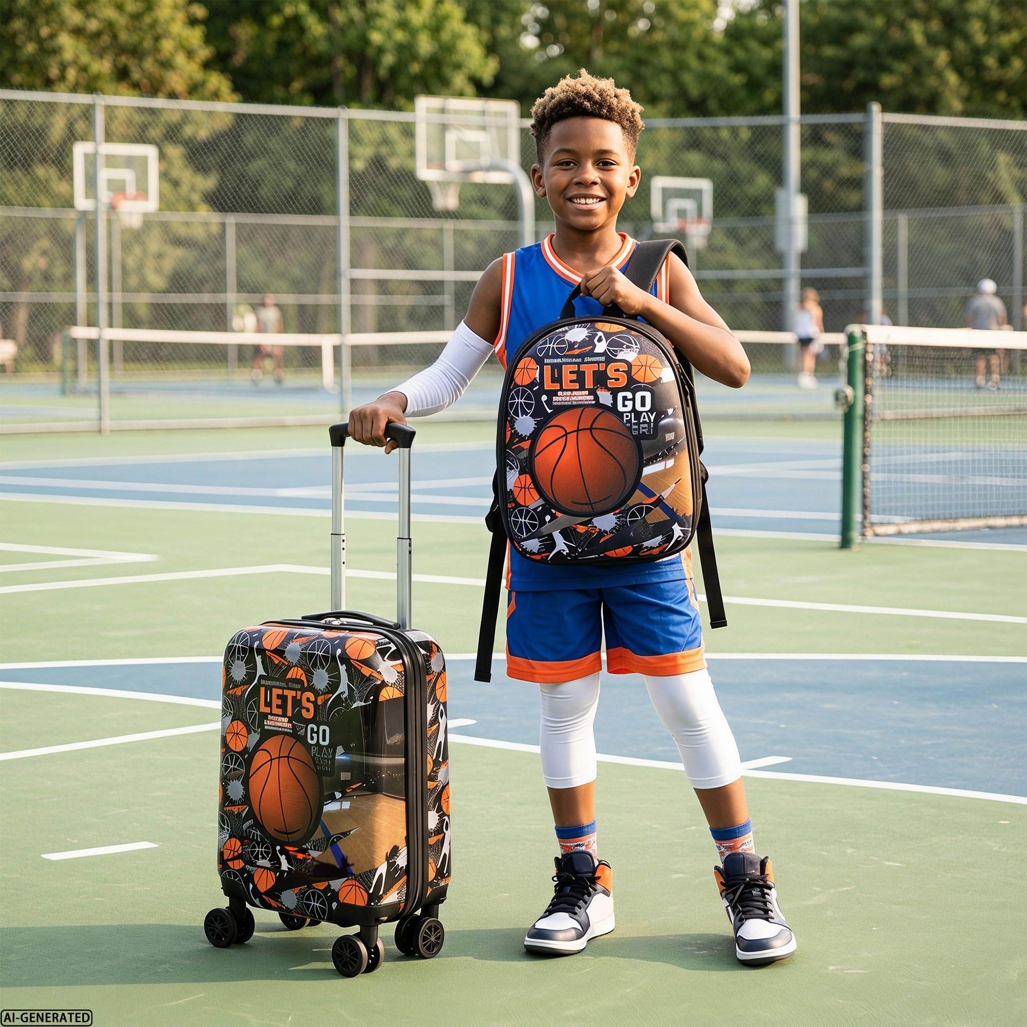 HTgroce Valigie per Bambini Basket– Trolley Bambini Rigido con 4 Ruote Girevoli 360° – Include Zainetto – Ragazzo Bagaglio a Mano per Viaggi e Aereo