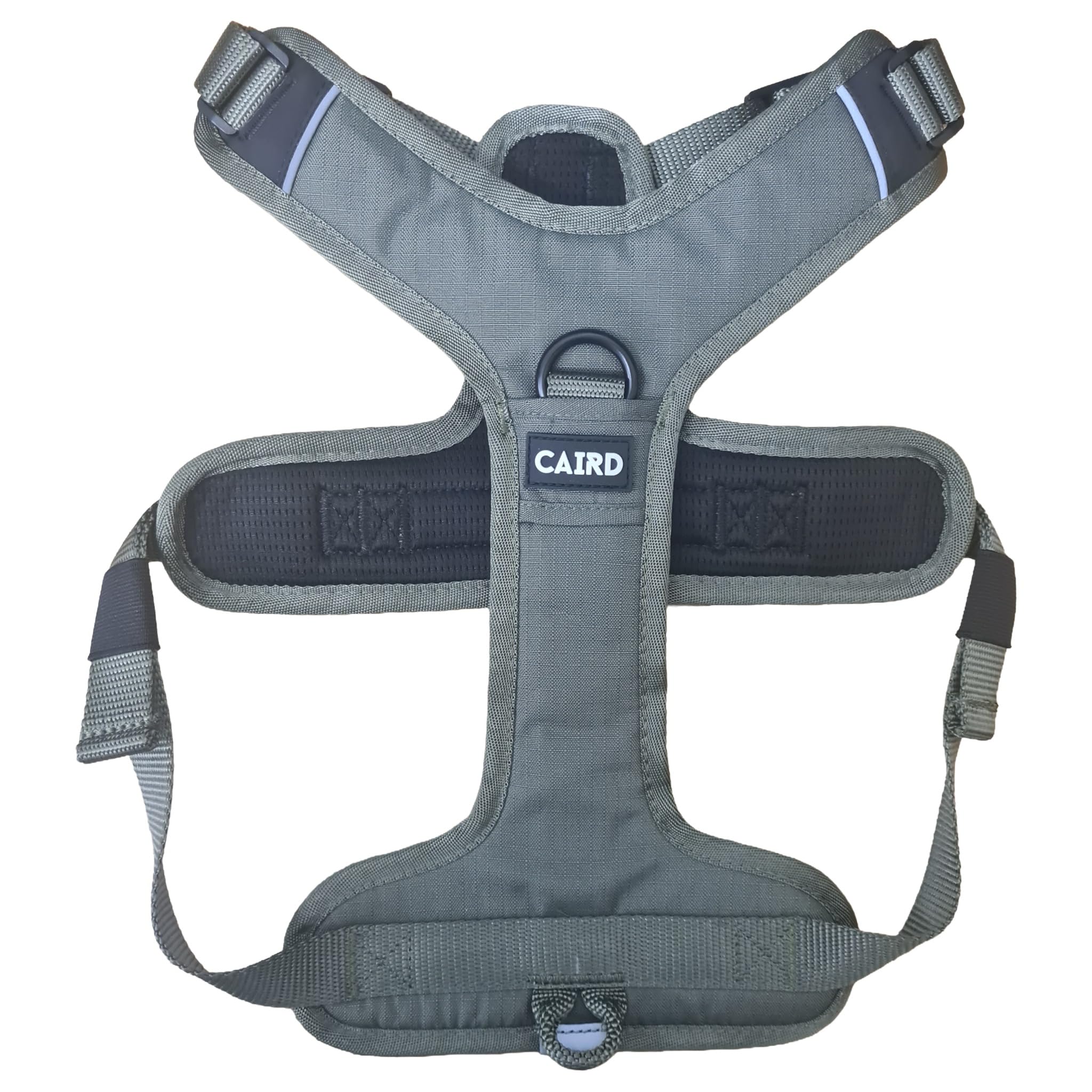 CAIRD Advance - Arnés ergonómico para perro, en forma de Y, sin tirones, con asa, reflectante y resistente al agua, ajustable, acolchado, color caqui (M: cuello 43-60 cm, pecho 58-90 cm)