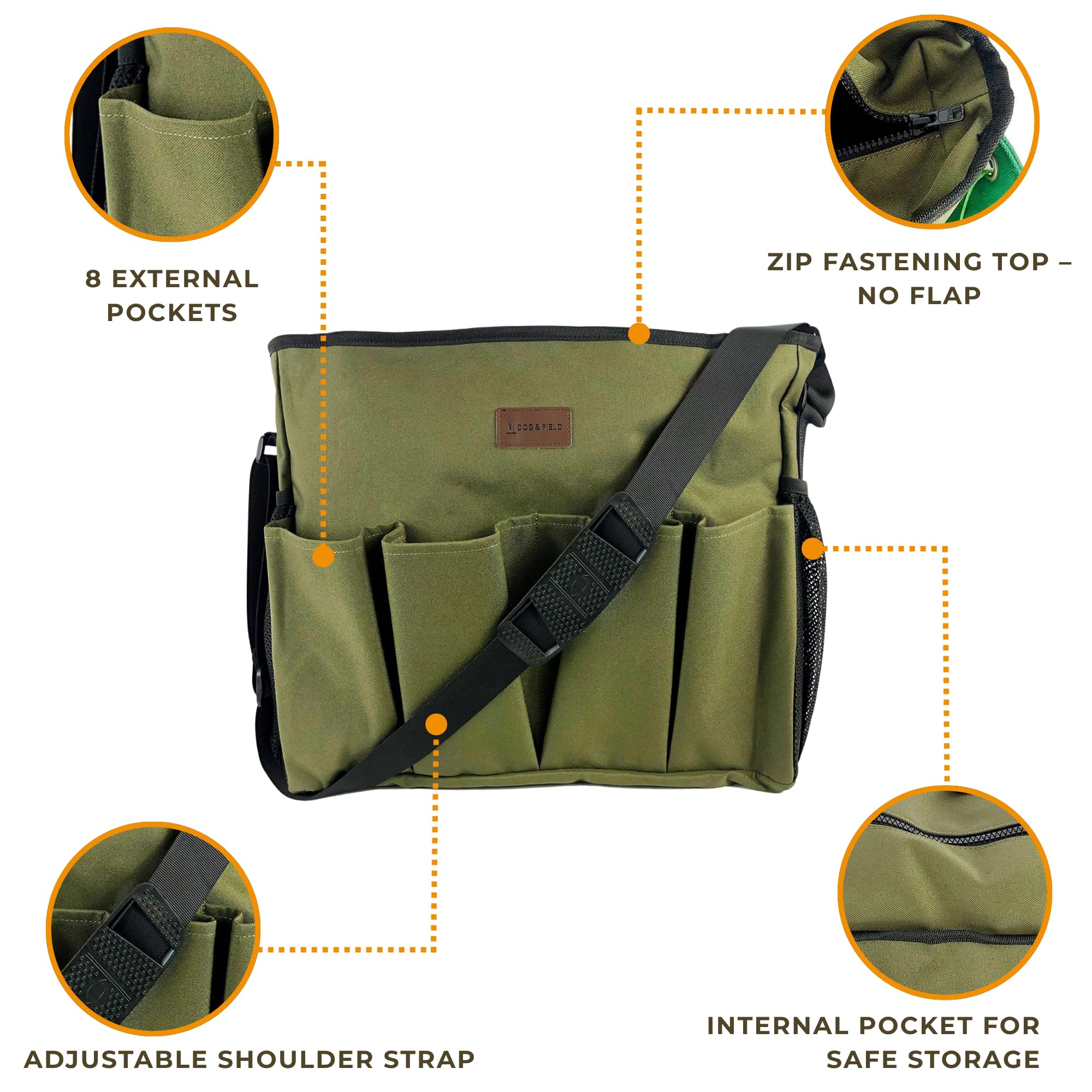 Dog & Field Maxxi Schnullertasche - Hundetrainingstasche mit verstellbarem Gurt, für Gundog Canvas Schnuller & Jagdzubehör, 50 cm x 35 cm x 10 cm, Olivgrün
