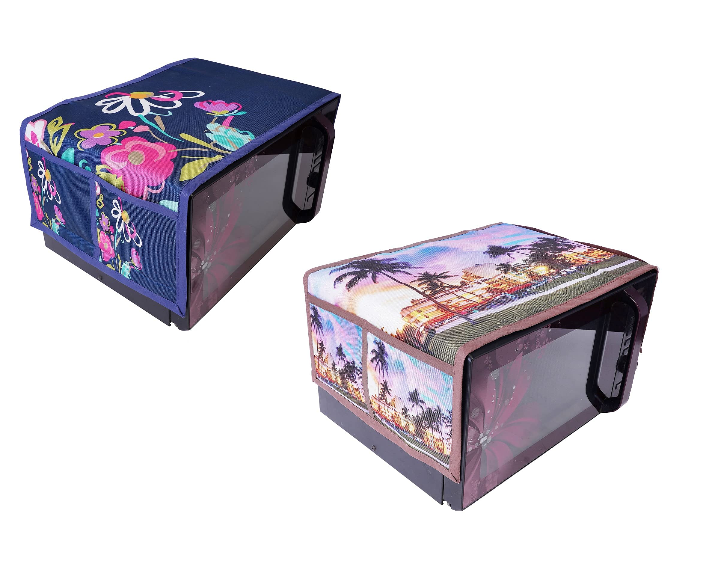 Da Anushi Microwave Oven Top Cover With 4 Utility Pockets Attractive Digital Prints/Dustproof/Water Proof/Scratch Resistant Multicolor (37 cm X 91 cm)-Pack of 2