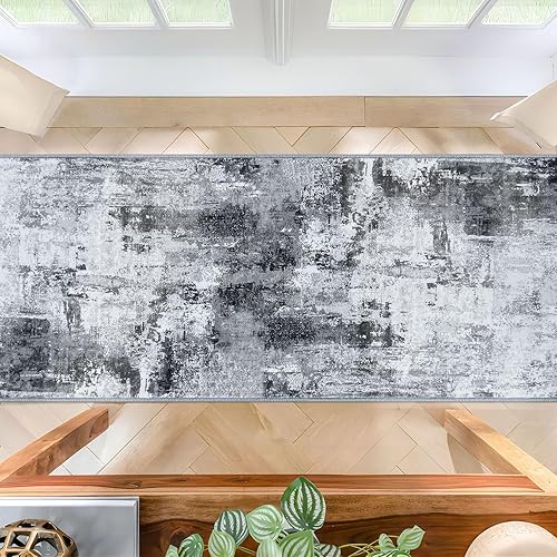 Miniatura 8 de KOZYFLY Alfombra moderna abstracta de 2 x 6 pulgadas, lavable, color gris, para pasillos, cocina, alfombra antideslizante para pasillo de