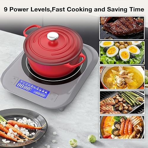 Miniatura 3 de VBGK - Cocina de inducción, quemador de inducción único de 1800 W, placa caliente con 5 modos de cocción, estufa con 9 niveles de temperatura,