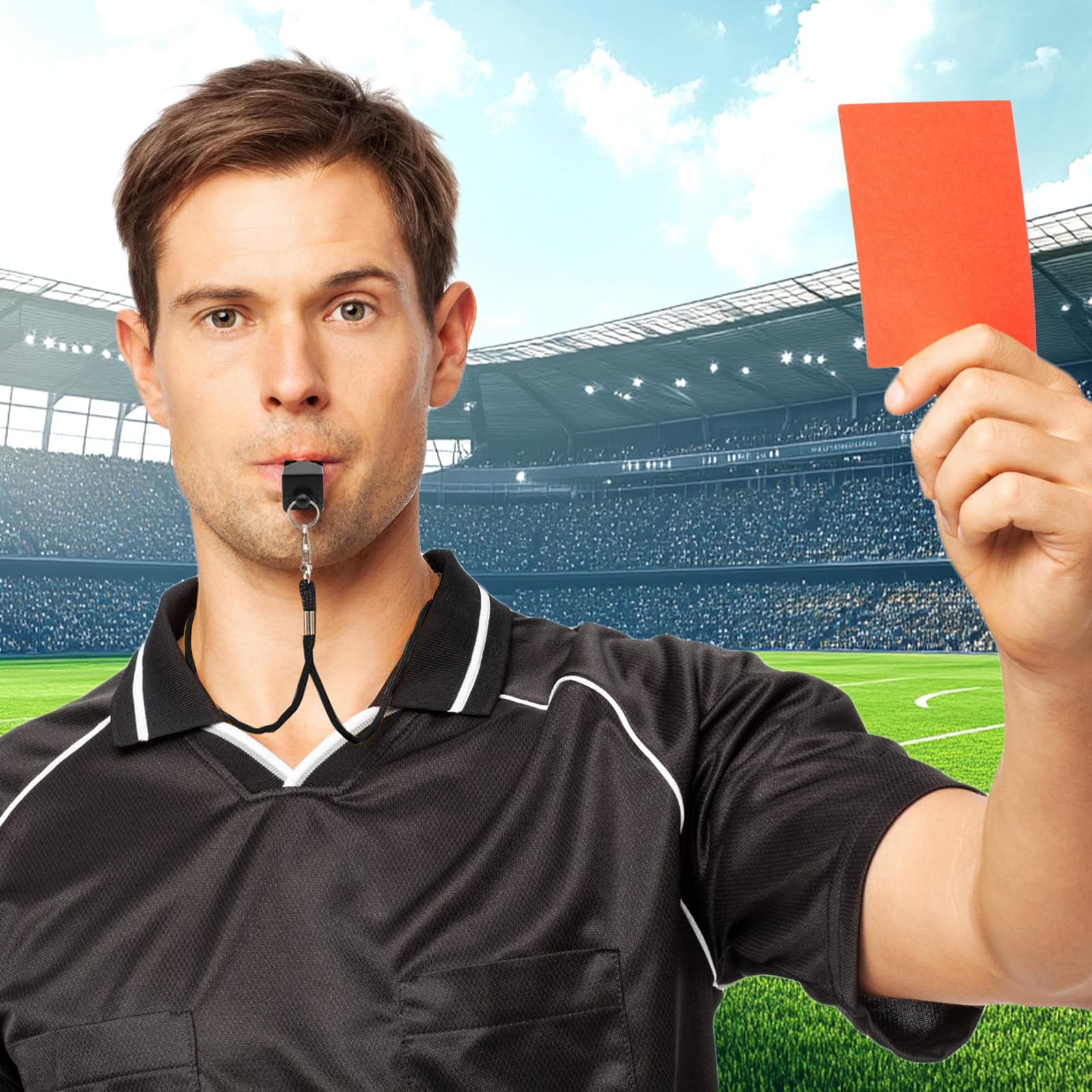 VEGCOO Silbato Arbitro Profesional de Plástico con Cuerda y Caja para Fútbol Baloncesto