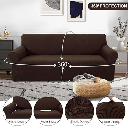 Miniatura 3 de U-NICE HOME Fundas para silla reclinable, 4 piezas, fundas para silla jacquard elásticas (reclinable, chocolate)