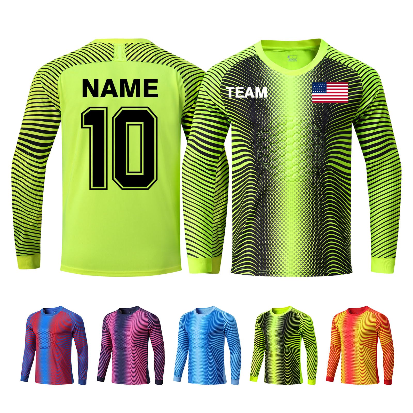 ORYG Kids Goalkeeper Jersey Custom Padded Goalie Shirt Personalized Soccer Keeper Uniform for Men Youth with Name Number Logo Neon Green