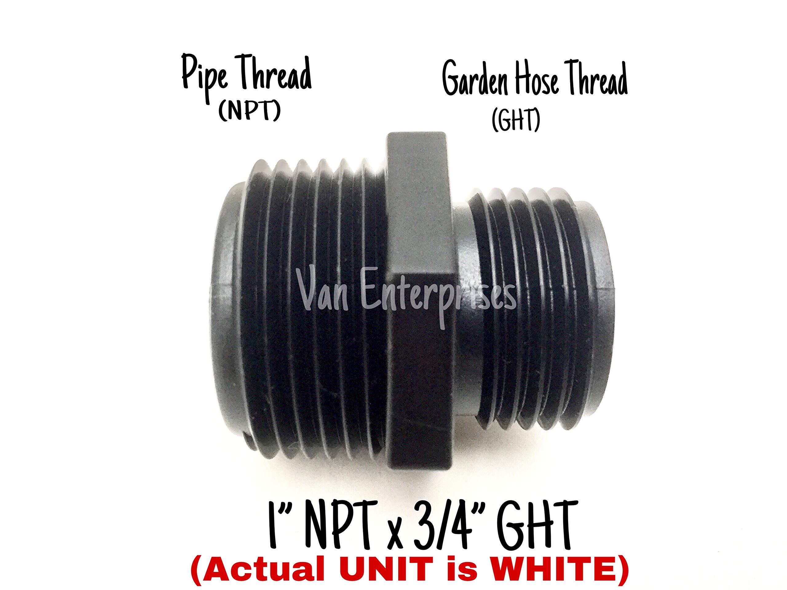 Van Enterprises PVC Garden Hose Adapter (1" NPT x 3/4" GHT) for Rain