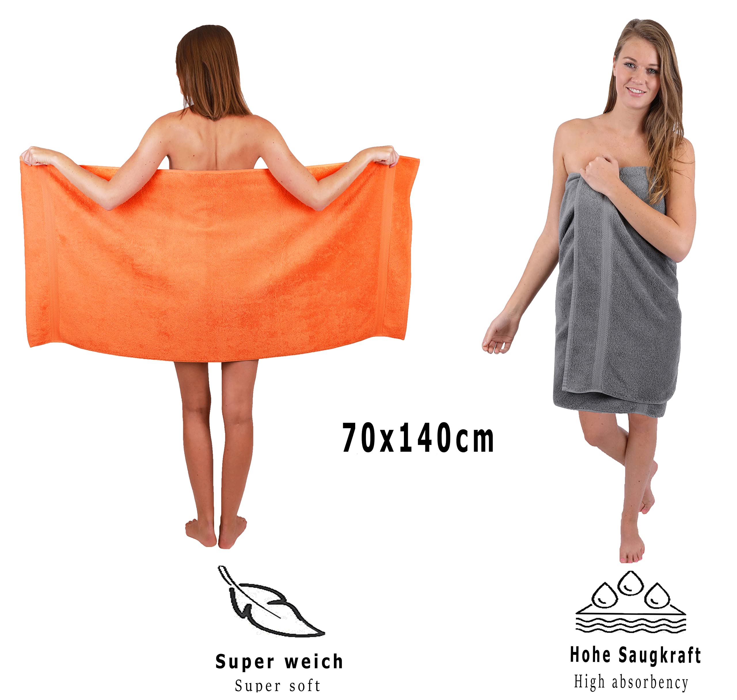 Betz Juego de Toallas de 10 Piezas 2 Toallas de baño 4 Toallas de Mano 2 Toallas para Invitados 2 Manoplas de baño 100% algodón Toalla Ducha baño Mano Premium de Color Gris Antracita y Naranja
