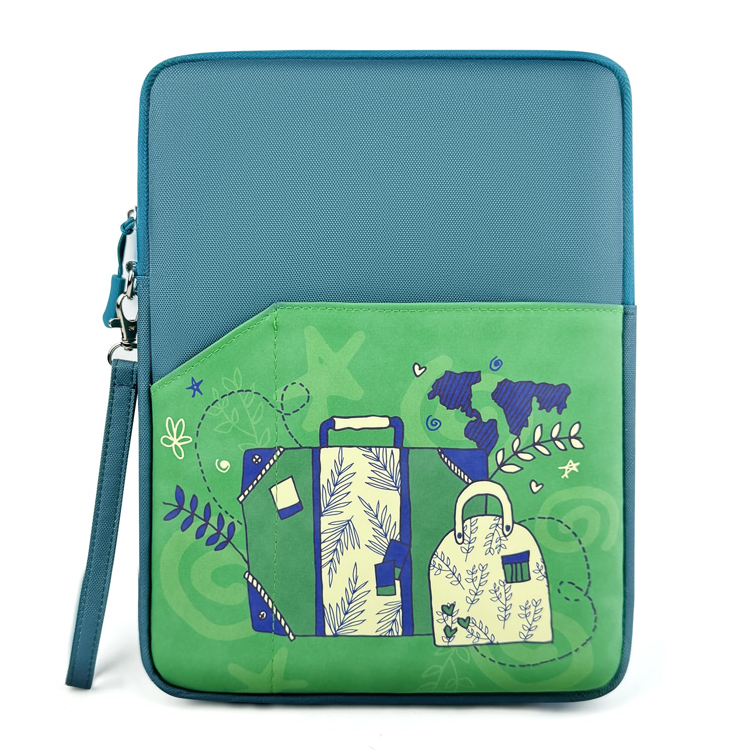 MOCA Universal 7–8 Inch Tablet Sleeve Case, Polyester Protective Cover with Zipper and Wrist Strap, Compatible with Kindle, iPad mini, Samsung, Lenovo Tablets (Travel Icon, 7-8 inch)-image-35