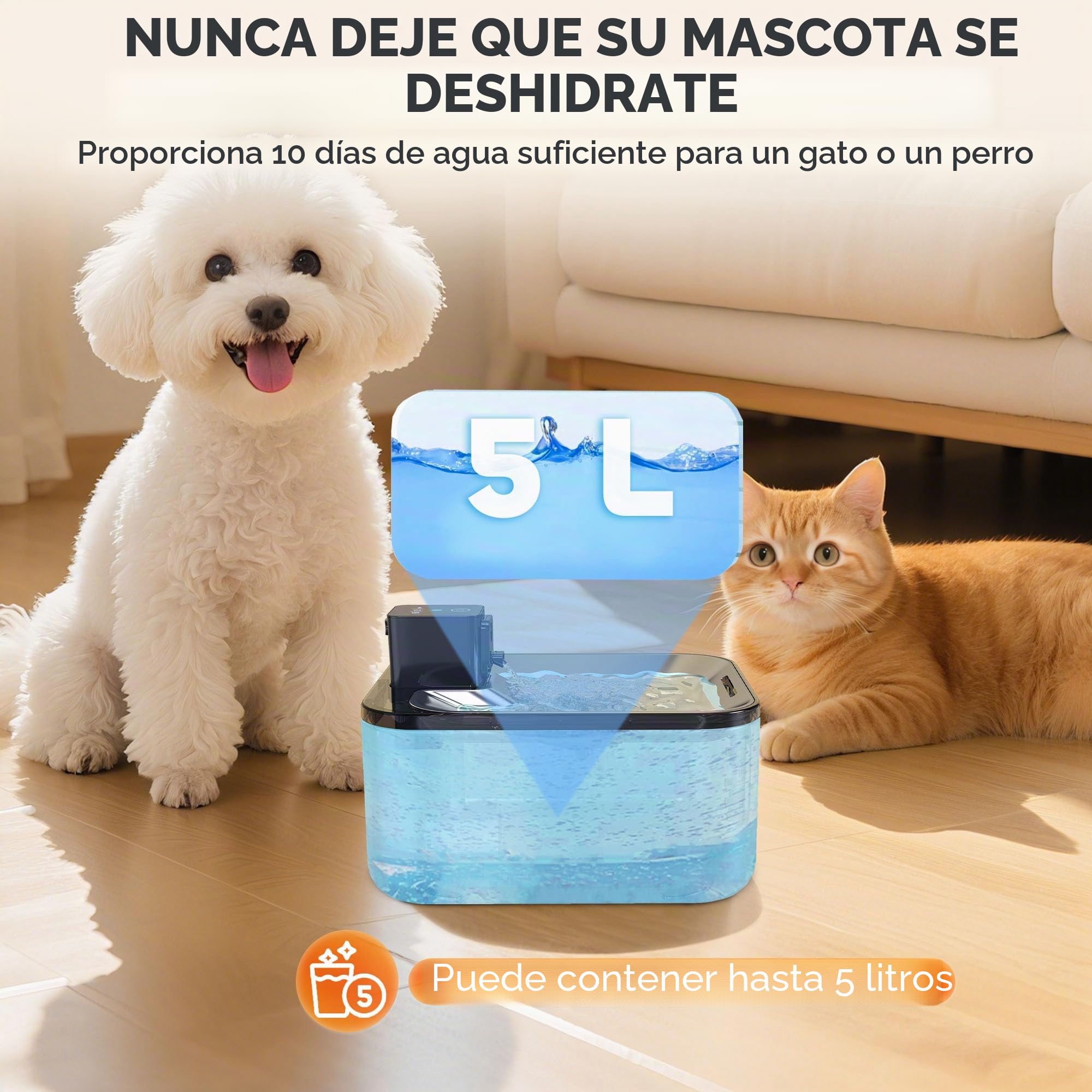 PawHut Automática Fuente Gatos Wireless Inoxidable 5 L Plata