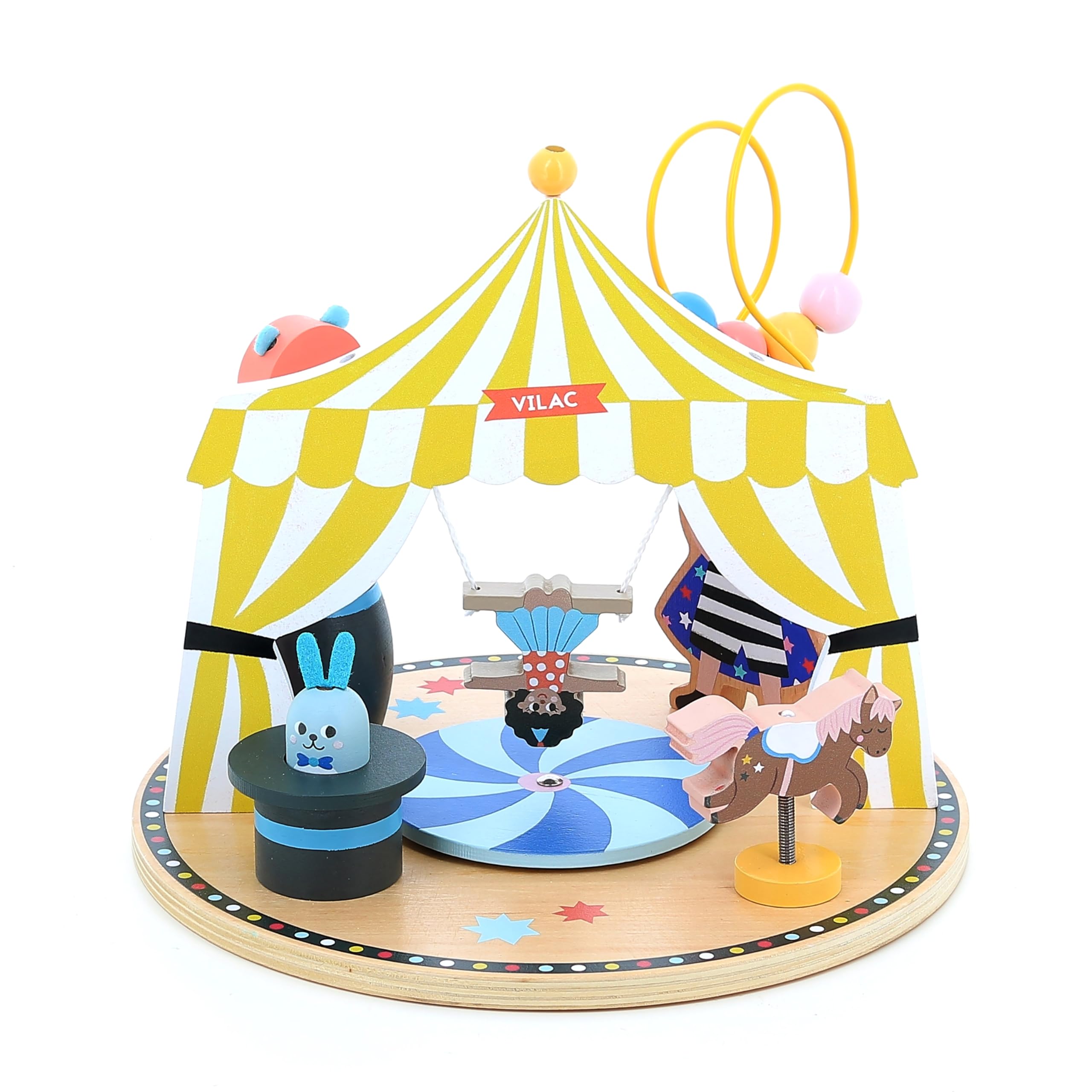 VILAC Michelle Carlslund Primera Edad-1 Base Circo 6 Actividades Divertidas-Juegos de Despertar Madera-Juguete para niños a Partir de 18 meses-8574 (8574)
