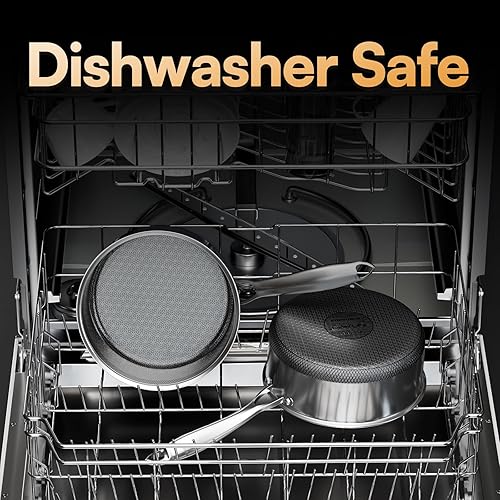 Miniatura 7 de Sartén con tapa, juego de utensilios de cocina híbridos de acero inoxidable de 1.5 y 2.8 cuartos de galón, sin PFOA, ollas de cocina de 5 capas con