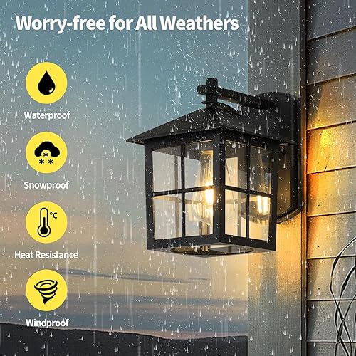 Miniatura 2 de Lámpara de pared para exteriores con pantalla, impermeable, de aluminio negro mate, para patio, pasillo, pasillo, puerta, porche, patio