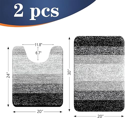 Miniatura 285 de OLANLY Juego de 2 alfombras de baño de 2 piezas, alfombras de baño de microfibra suave y absorbente y alfombra de inodoro con contorno