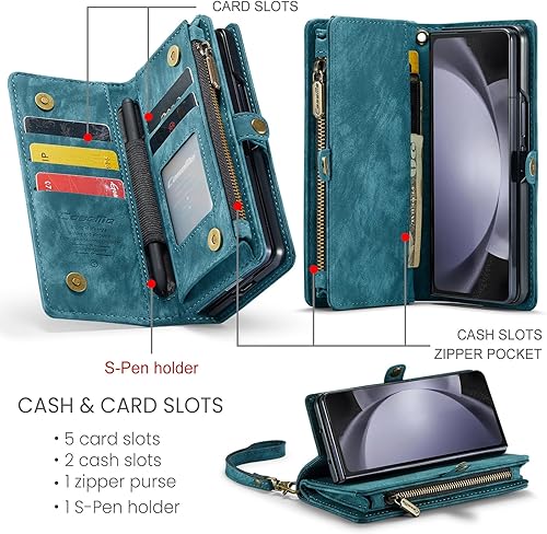 Miniatura 2 de Kowauri Funda para Samsung Galaxy Z Fold 5, con cremallera, magnética, de piel, con soporte para bolígrafo S, correa de muñeca, tarjetero a prueba