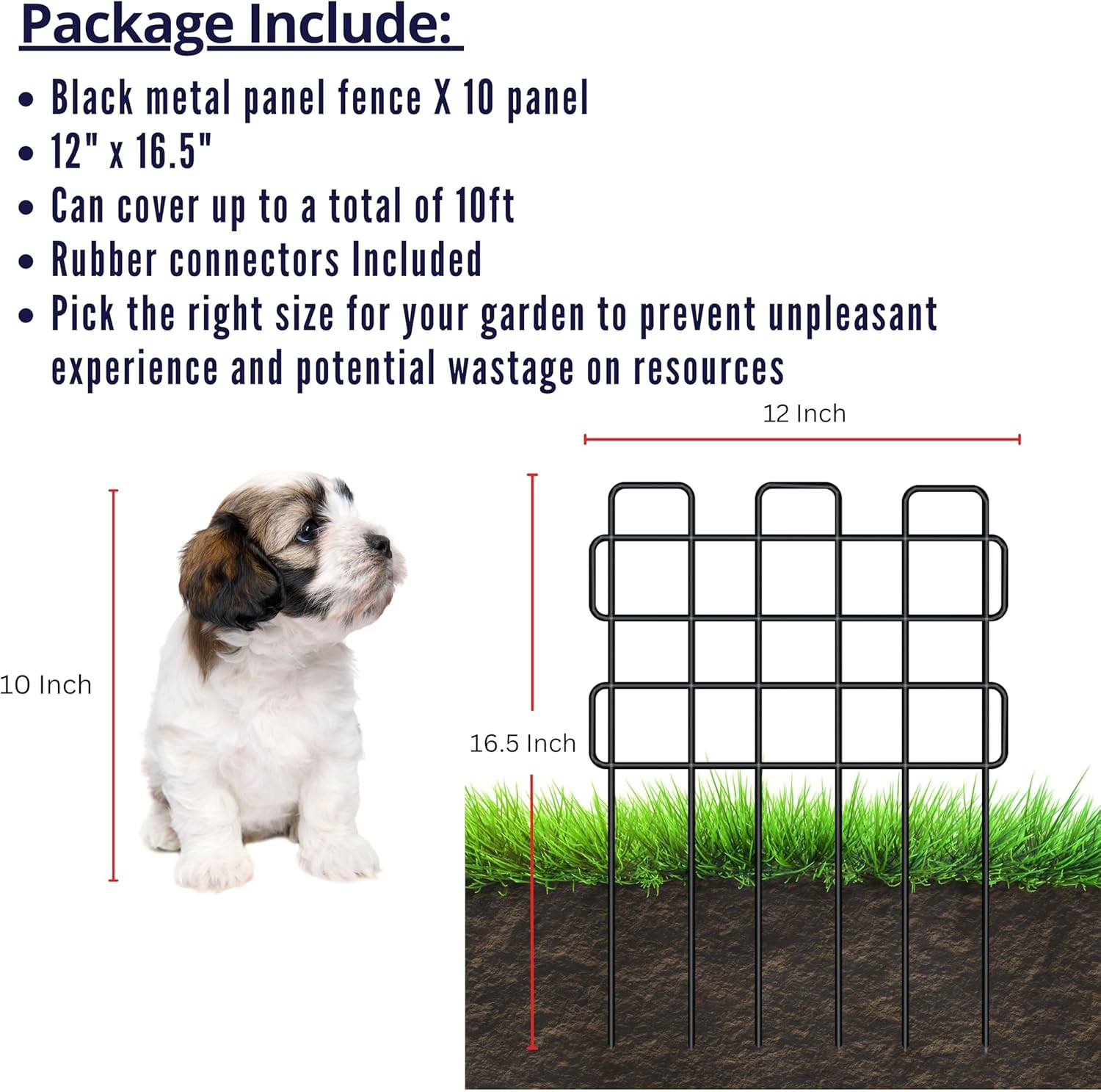 ShopLaLa Garden Fence Animal Barrier (10 Panels) 12in(L) x 16.5in(H) Small and Short White Metal Wire Fencing Decorative Flower Bed Edging for Landscape Plant Protector Dog Fences Yard Outdoor Decor