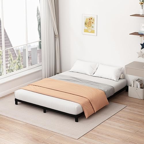 Miniatura 6 de Armazón de Cama Tamaño Completo Bajo de 5 Pulgadas, Plataforma de Metal Resistente, No Necesita Somier, Base de Colchón de Fácil Montaje, Sin Ruido,