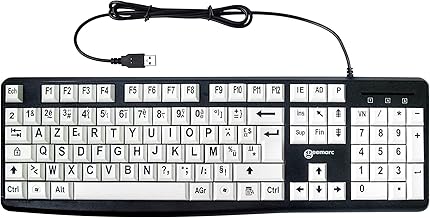 Clavier Alphanumérique Filaire de Geemarc avec Grands Caractères Noirs sur Larges Touches Blanches - Contraste Élevé pour Personnes Malvoyantes - Compatible avec Windows XP, Vista, 7, 8, 10 - AZERTY