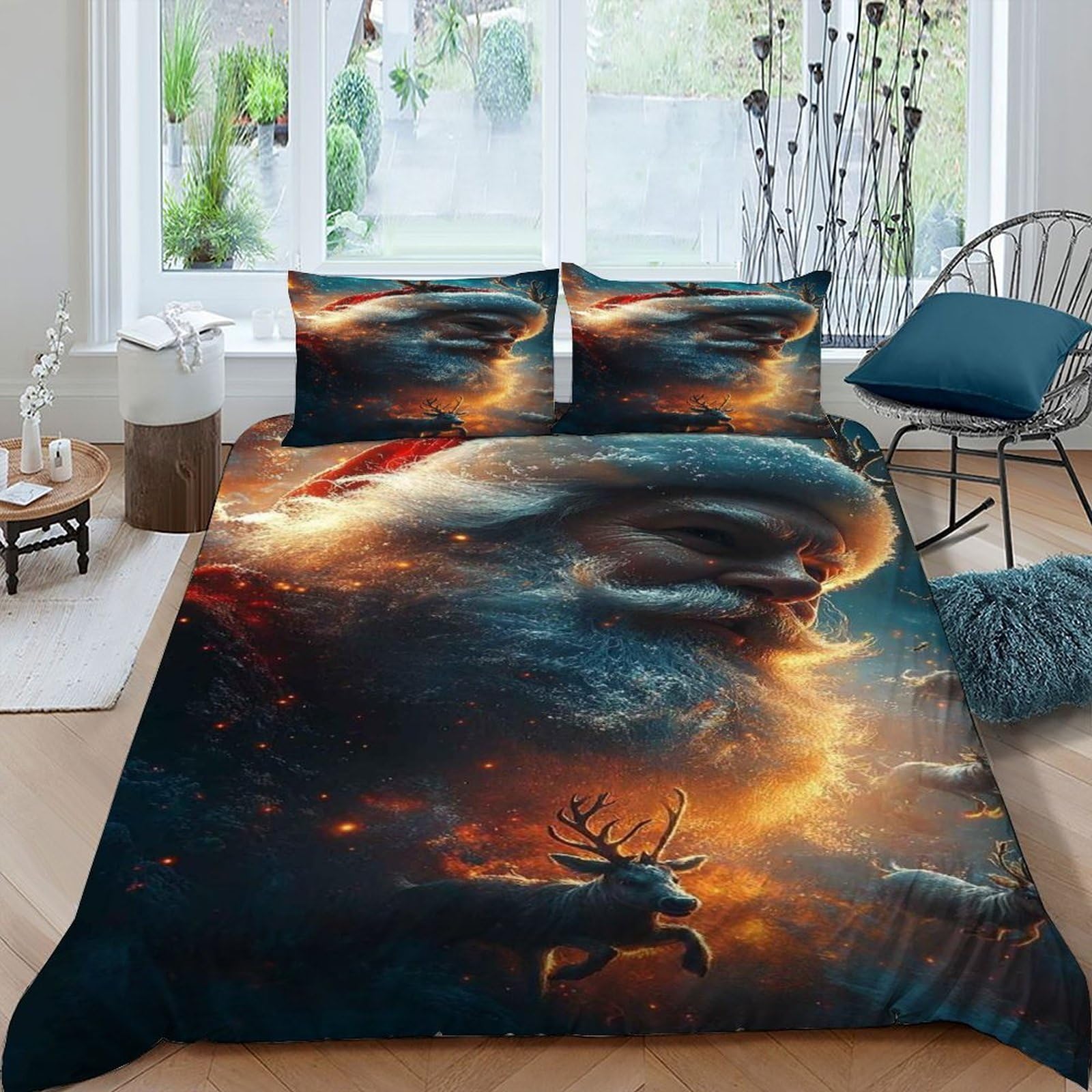Parure de lit Rennes du Père Noël de qualité supérieure en microfibre King 220x240