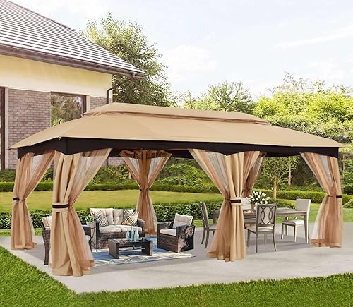 Miniatura 17 de ABCCANOPY Gazebo para patio al aire libre, 11 x 11 pies, toldo de doble techo con mosquitera para patio trasero, terraza, jardín, césped, gris