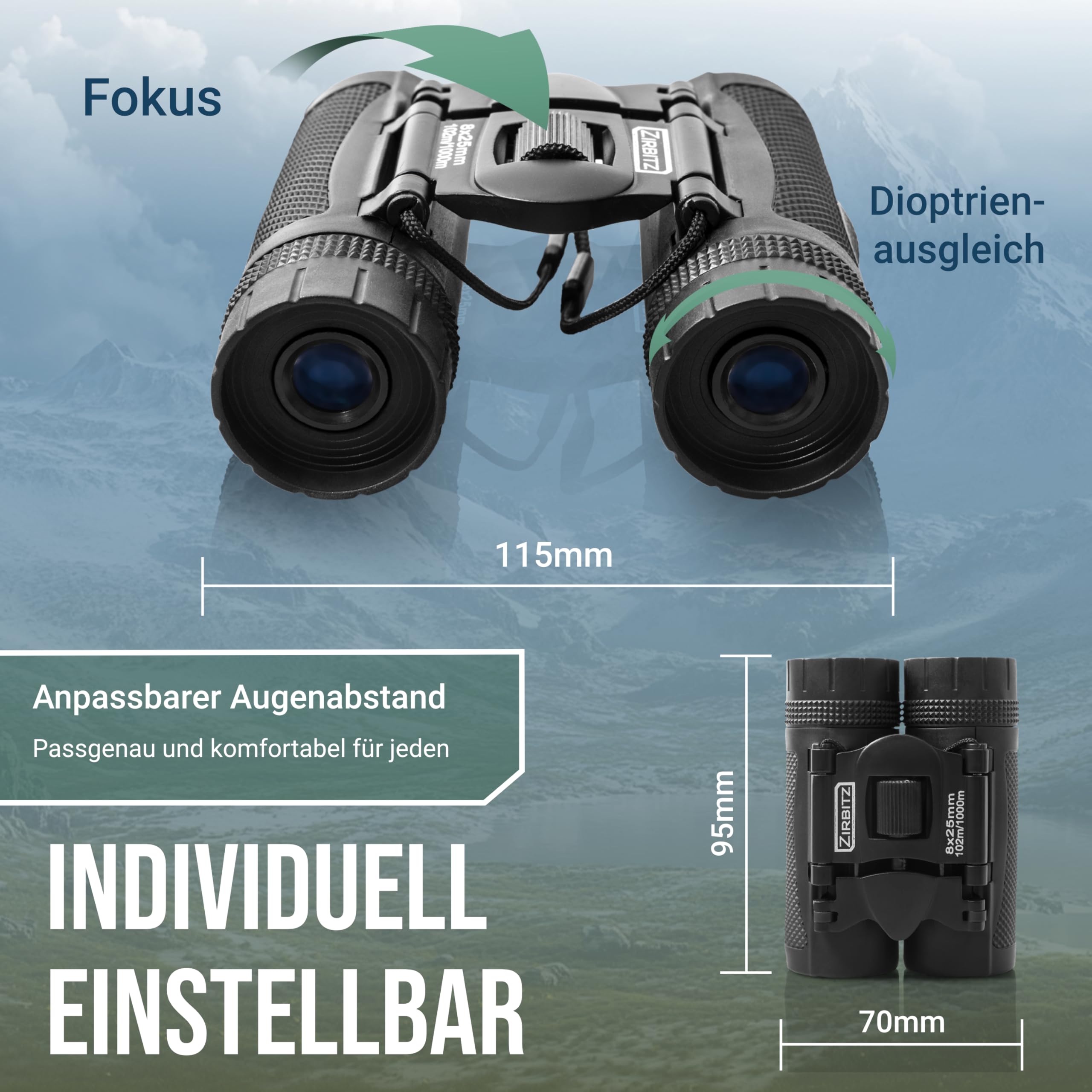 HD Fernglas 8x25 kompakt & leicht - Leistungsstarkes Allround Taschenfernglas für Wandern, Reise & Vogelbeobachtung - Ferngläser klein für Erwachsene & Kinder