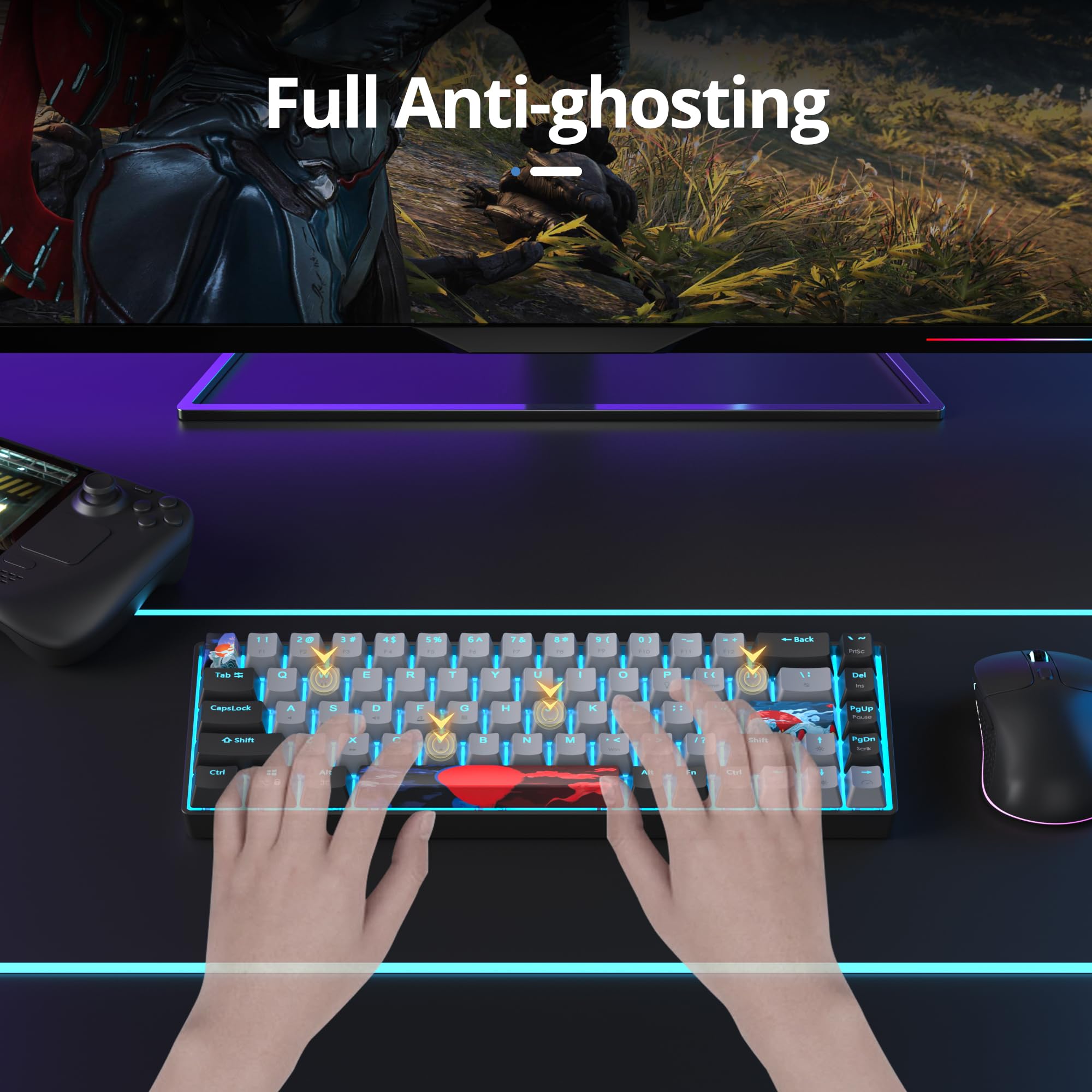 surmen Tastiera meccanica da gioco con cavo al 60%, retroilluminata a 68 tasti, ultra compatta, 60%, con interruttore rosso lineare per PC/Mac, dattilografi (68 Dolch)