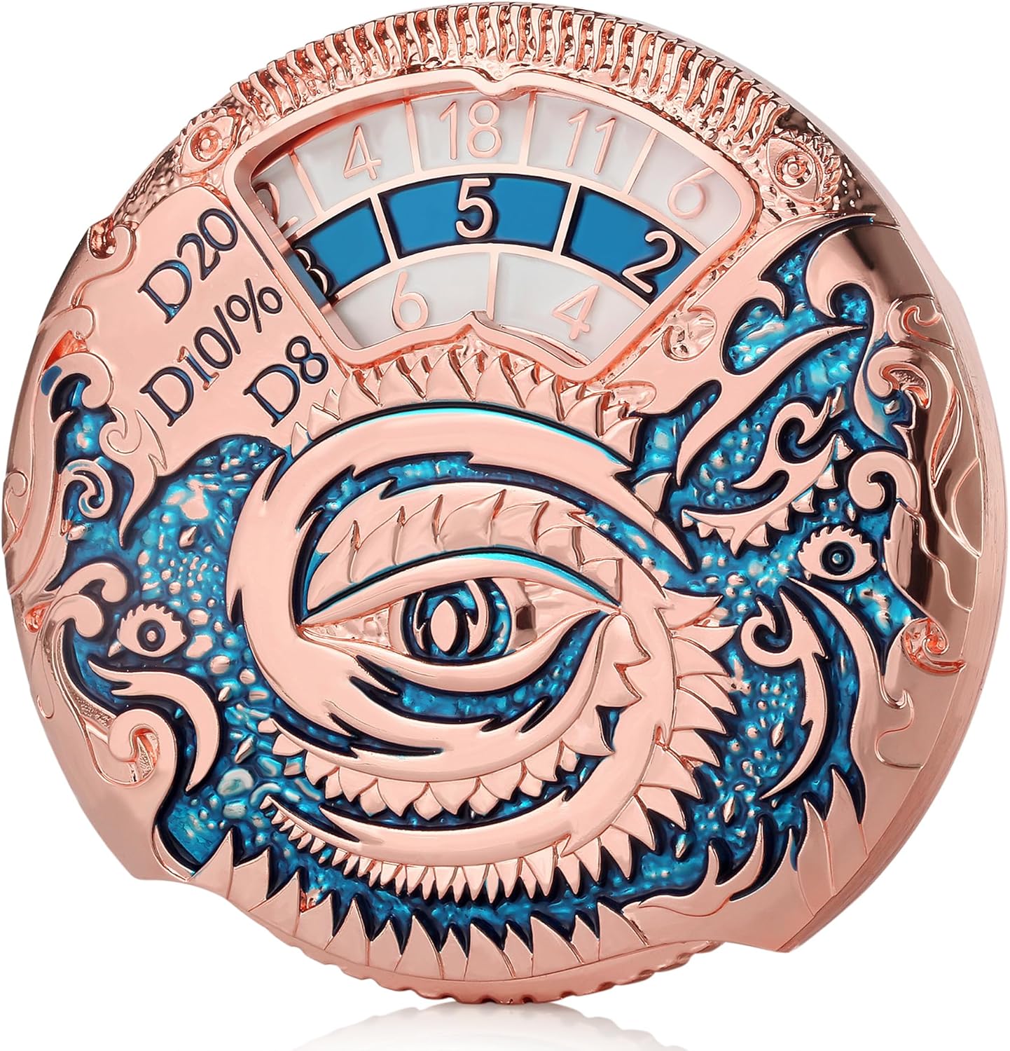 DNDND Dragon Roulette Metal Spinner Dice 7-in-1 Spinning DND Dice Set with Gorgeous Gift Box for Dungeons and Dragon and Role Playing Game(Rose Gold with Teal)