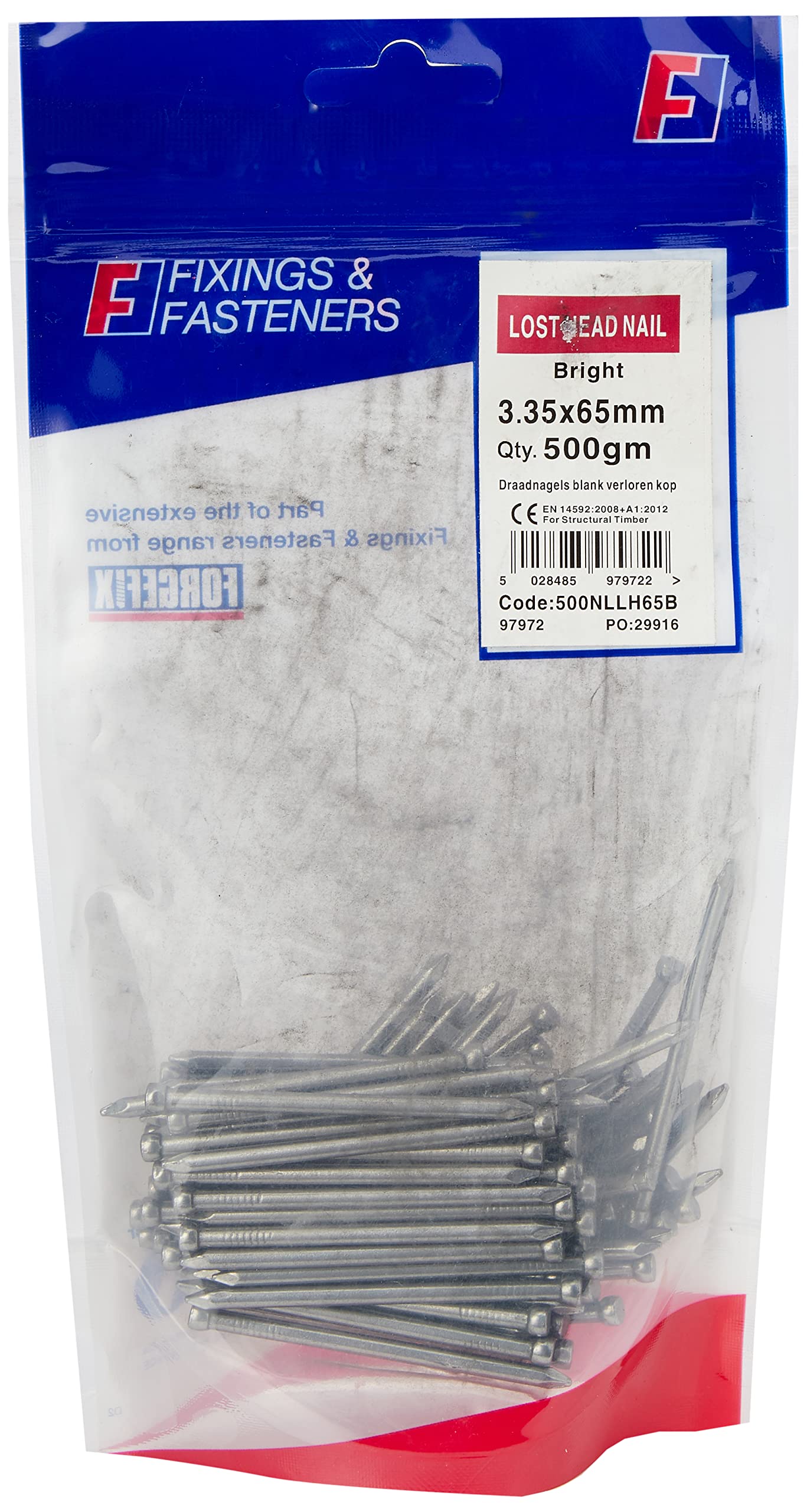 Forgefix 500Nllh65b Lost Head Nail Bright Finish 65Mm Bag Weight 500G