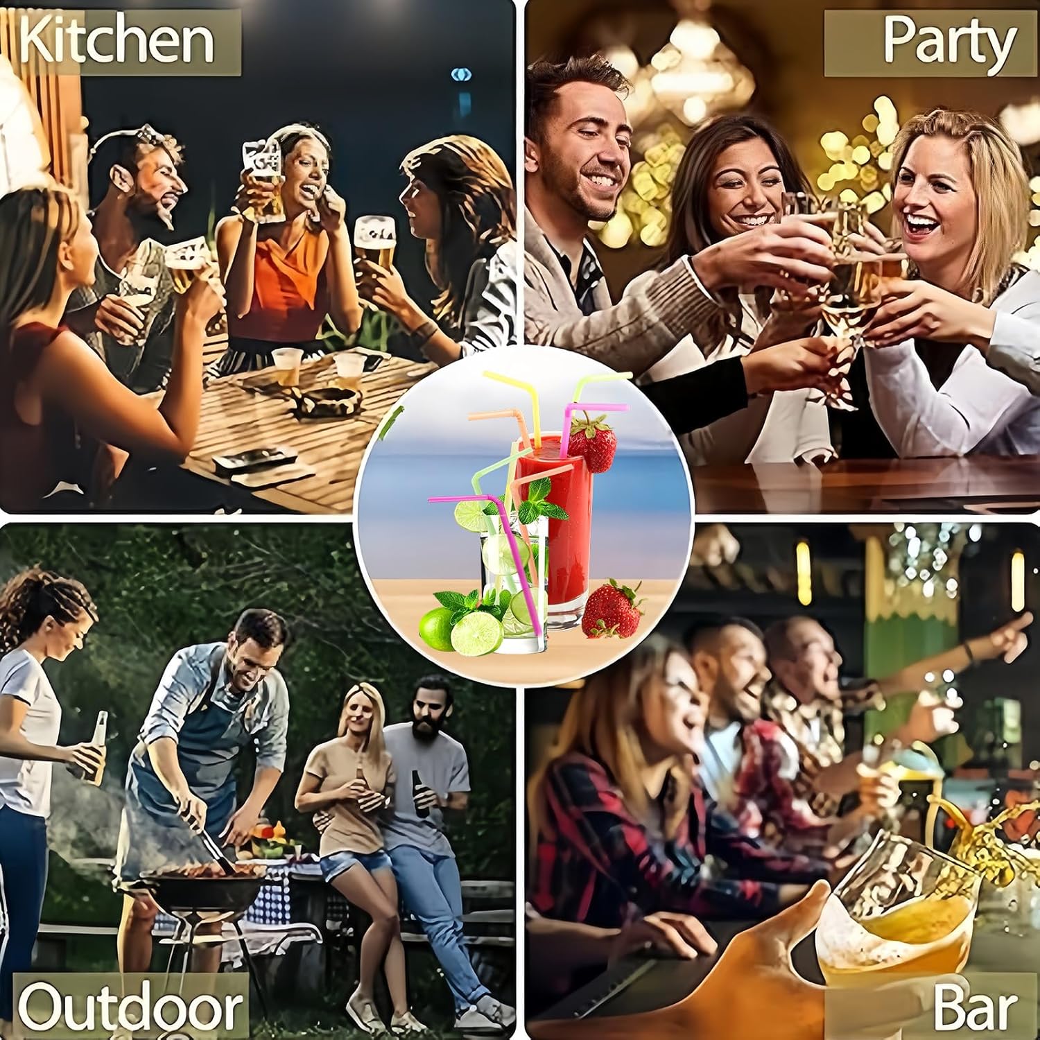 Disposable Plastic Straws 100PCS, Multi-Coloured, Bendable and Fashionable, Suitable for All Kinds of Drinks, Juice, Milk, Tea, Daily use, Suitable for All Occasions and Party Decorations