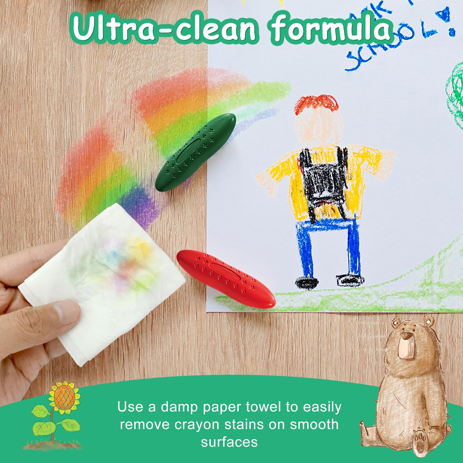Obidodi Toddler Crayons for Kids 12 Colors Non-Toxic Peanut Crayons Ages 2-4, Easy to Hold, Washable Safe Baby Crayon for Children - Image 4