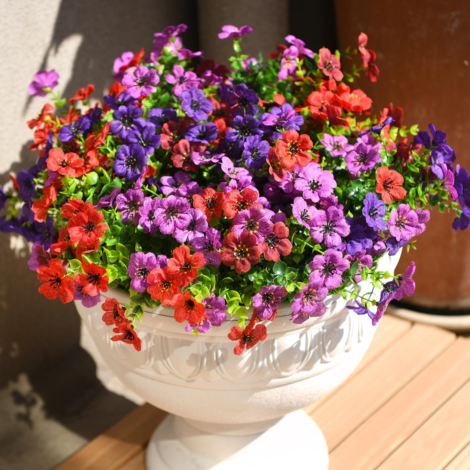 INQCMY Künstliche Blumen für den Außenbereich, Kunstpflanzen, Frühlings- und Sommerdekoration, 12 Bündel aus Kunstseide, buntes Gänseblümchen, realistisch, UV-beständig, für den Außenbereich, Zuhause