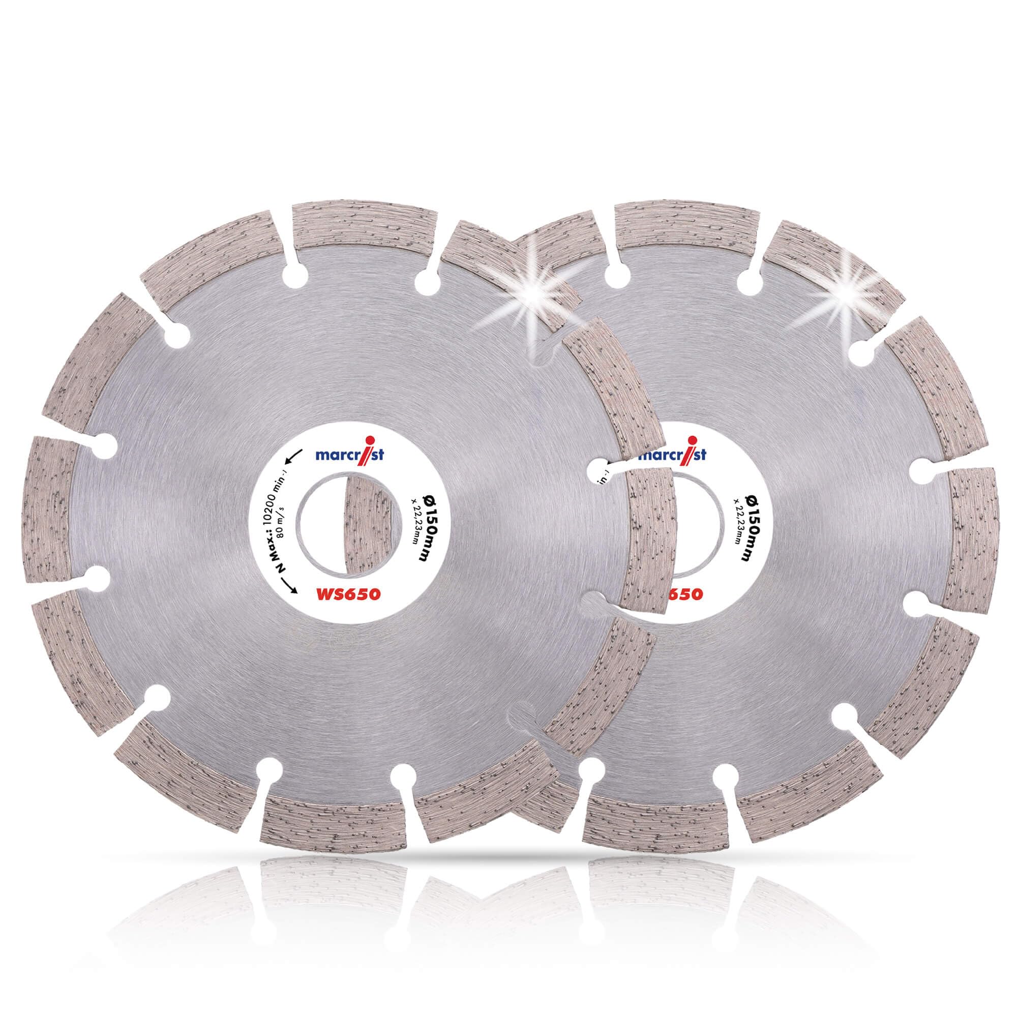 Marcrist WS650SF Wall Chaser Blade 150mm x 22.23mm - Segmented Diamond Cutting Disc for Brick, Block and Masonry - Multi Material Cutting Discs - Dry Use - 2 Pack (3711R)