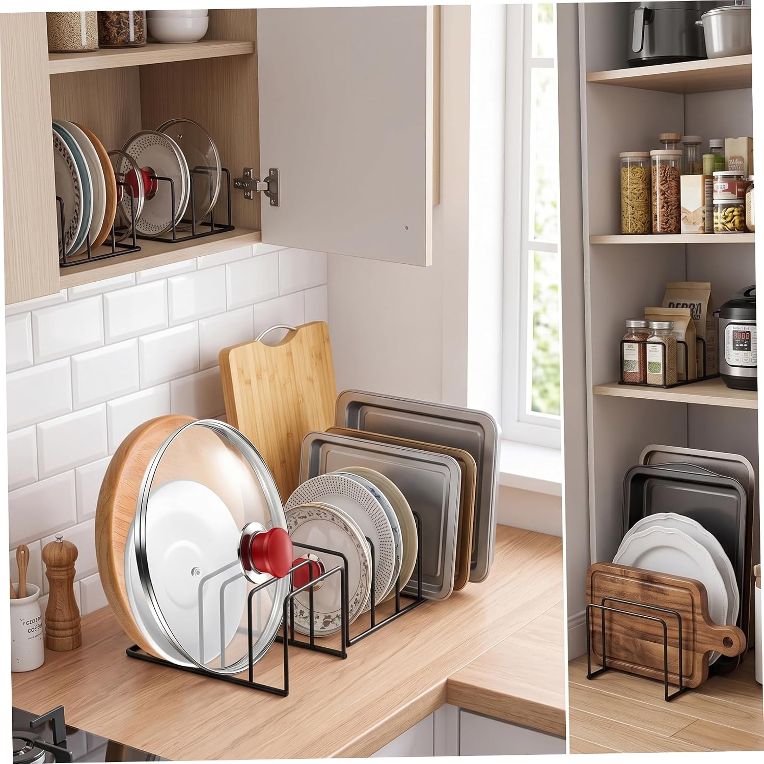 Baking Pan Organizer 2Pcs 5-Slot Carbon Steel Cutting Board Rack