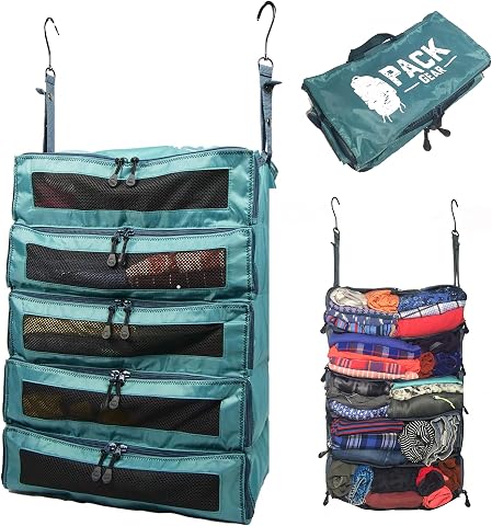Pack Gear XL Hanging Suitcase Organizer - Travel Closet Organizer with Mesh Wind
