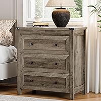 Xixini 3-Drawer Farmhouse Dresser for Bedroom - 27.55" Wide Grey Nightstand, Anti-Tip Storage Chest for Living Room & Entryway
